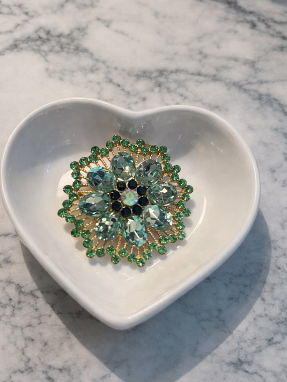 Elegant Green Crystal Flower Brooch - Unbranded